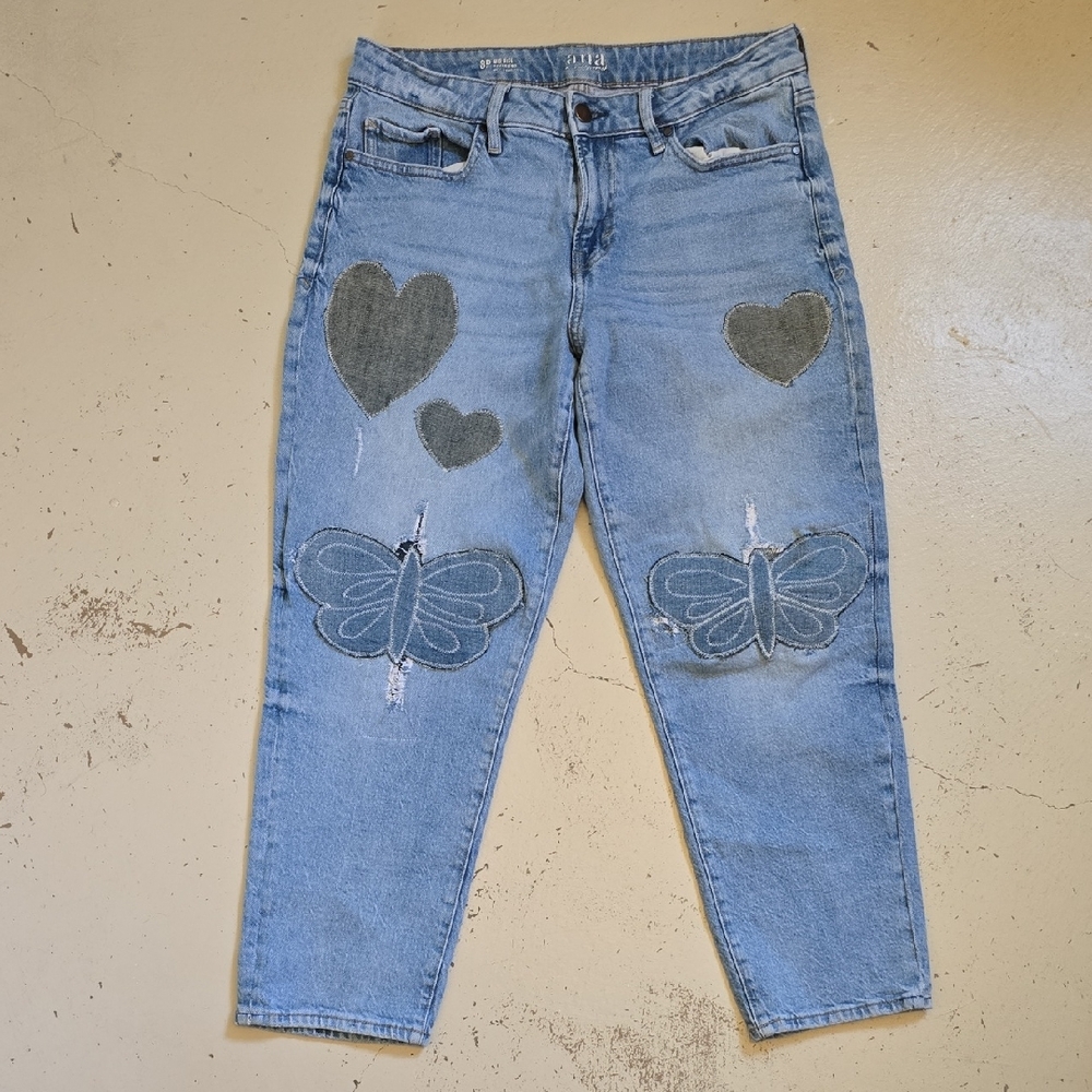 Y2K Ana Mid Rise Boyfriend Faded Denim Jeans Women's 8P Patchwork Whimsey